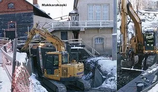 piharakennusta kaivinkoneilla